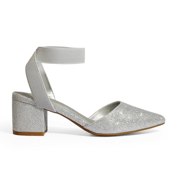Pointed Toe Pumps with Ankle Strap - SILVER GLITTER - 1
